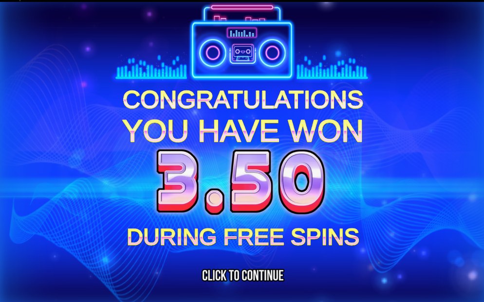 Win screen after a cassette cluster pays out