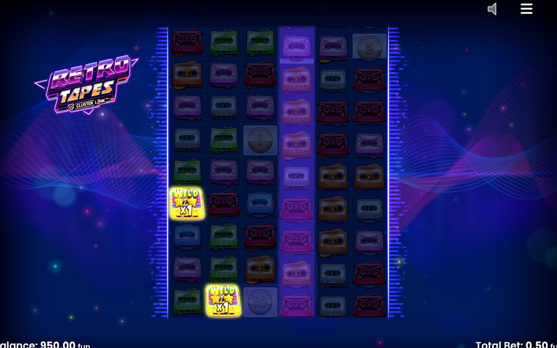 Second free spins view, Wild Tape Symbols on grid