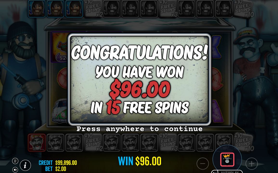 Win screen with the round total in money
